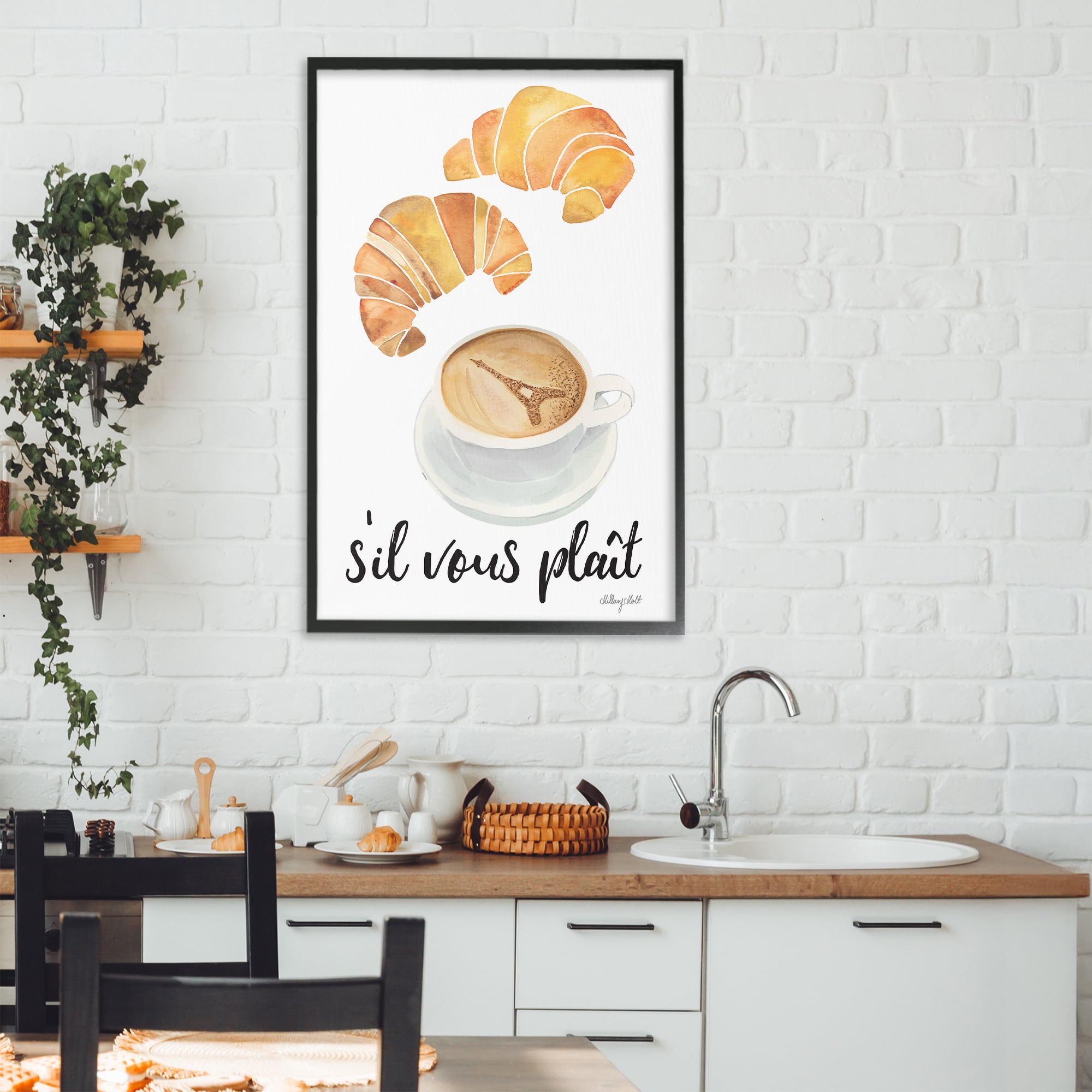 Stupell Industries Paris Croissant and Coffee Black Framed Giclee Art, design by Hillary Holt