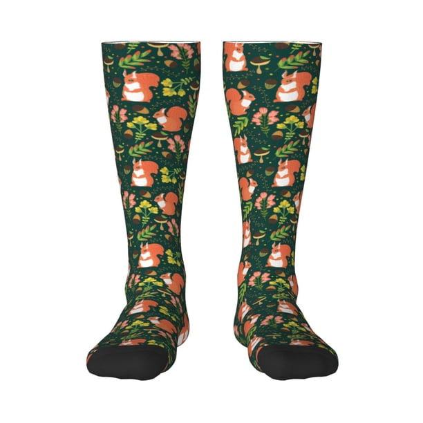 Fotbe Forest Squirrel Calcetas Divertidas Estampadas para Hombre y Mujer, Calcetas de Algodón hasta la Rodilla para Caminar, Correr, Enfermería y Embarazo