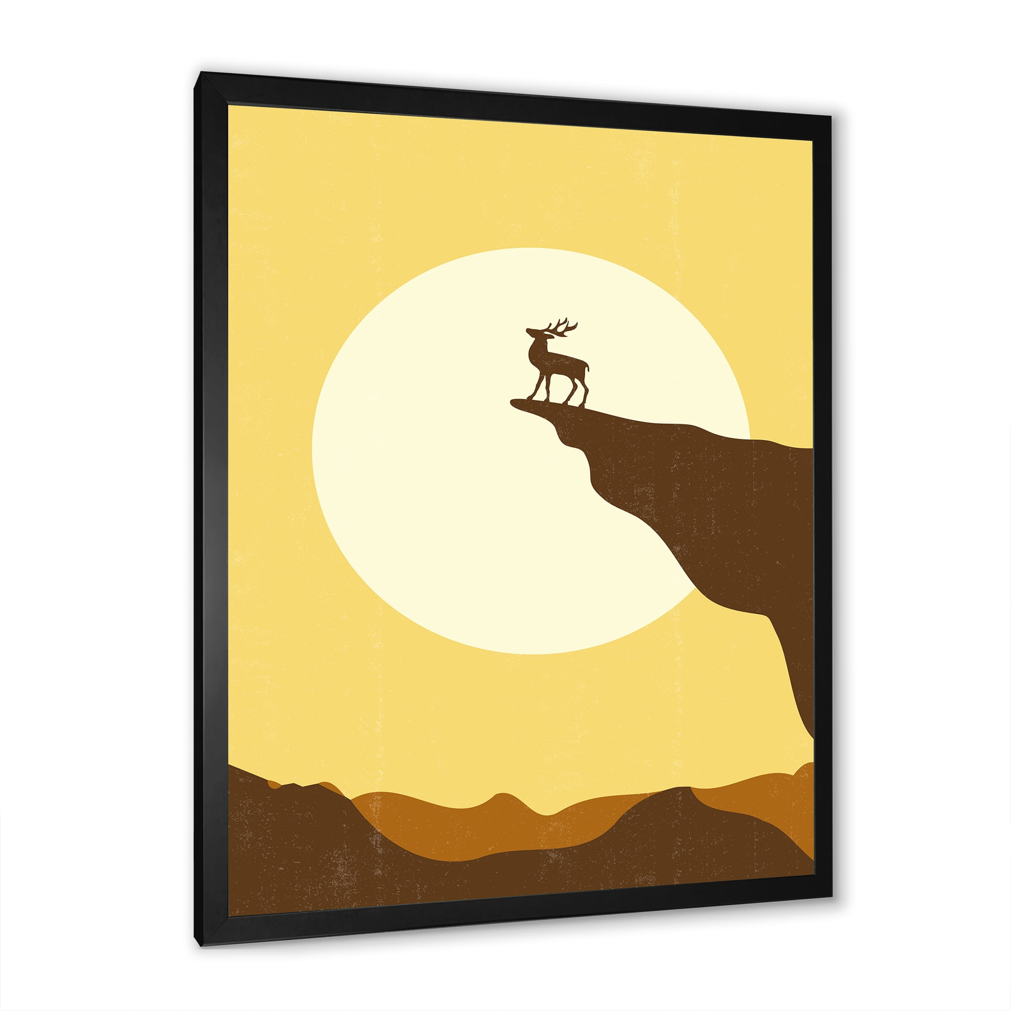 Designart 'Minimalistic Deer At Sunset On Mountain Top' Lake House Framed Art Print
