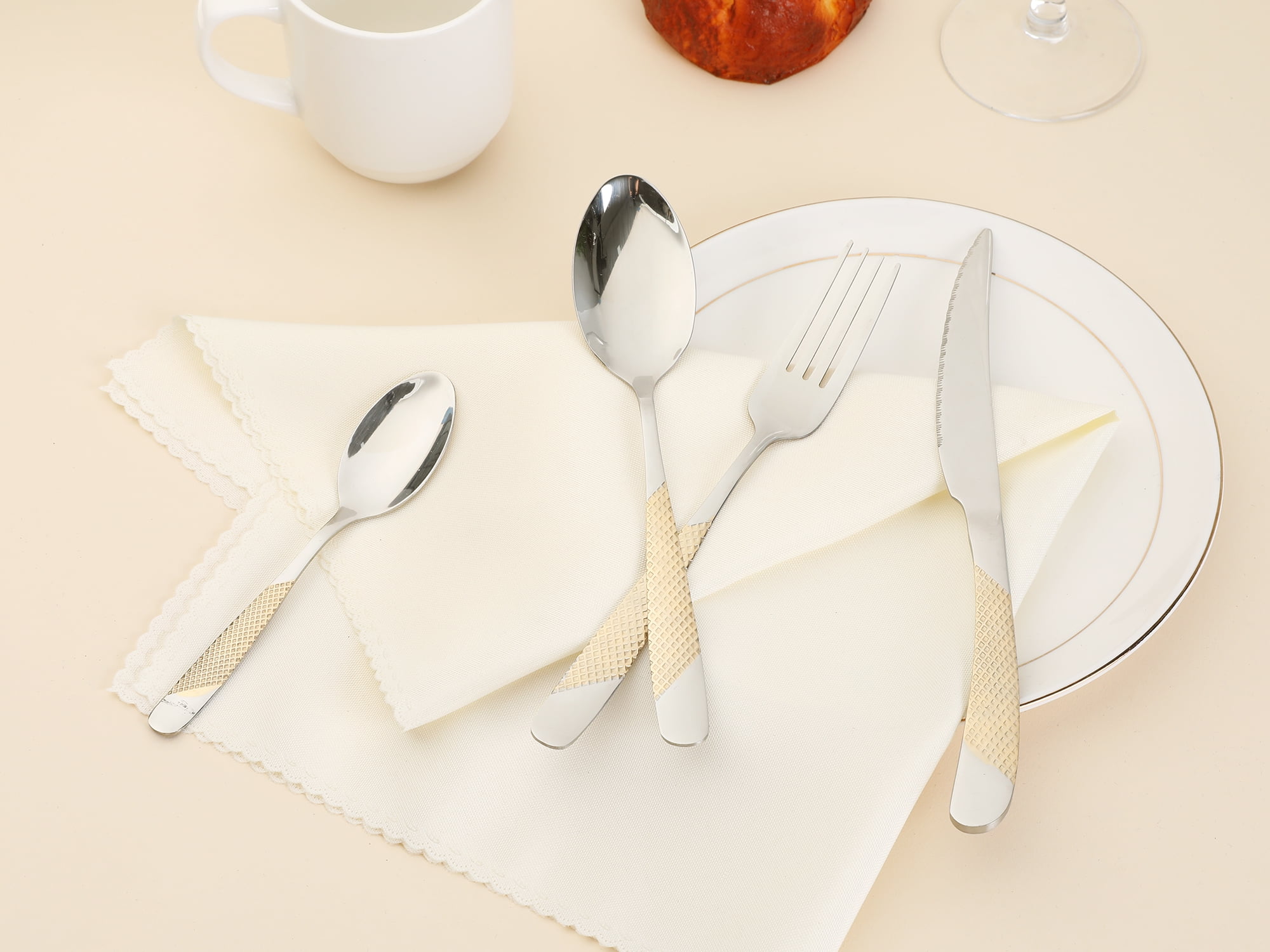 Unique Bargains Stainless Steel Flatware Set Silver Gold 24 Pcs
