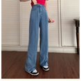 thumbnail image 1 of Pantalones vaqueros estilo coreano para mujer, nuevos pantalones vaqueros Retro de nicho con piernas anchas para moda urbana informal, pantalones largos de moda de cintura alta, 1 of 5