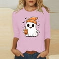 thumbnail image 2 of Riecok Womens 3/4 Sleeve Blouses Crewneck Funny Ghost Printed Tunic Tops Fall Casual Clothes Pink 3XL, 2 of 4