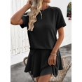 thumbnail image 2 of Women 2 Piece Skirt Set Summer Cruise Outfits Ribbed Loose Short Sleeve Matching Lounge Sets Dark Gray L, 2 of 8