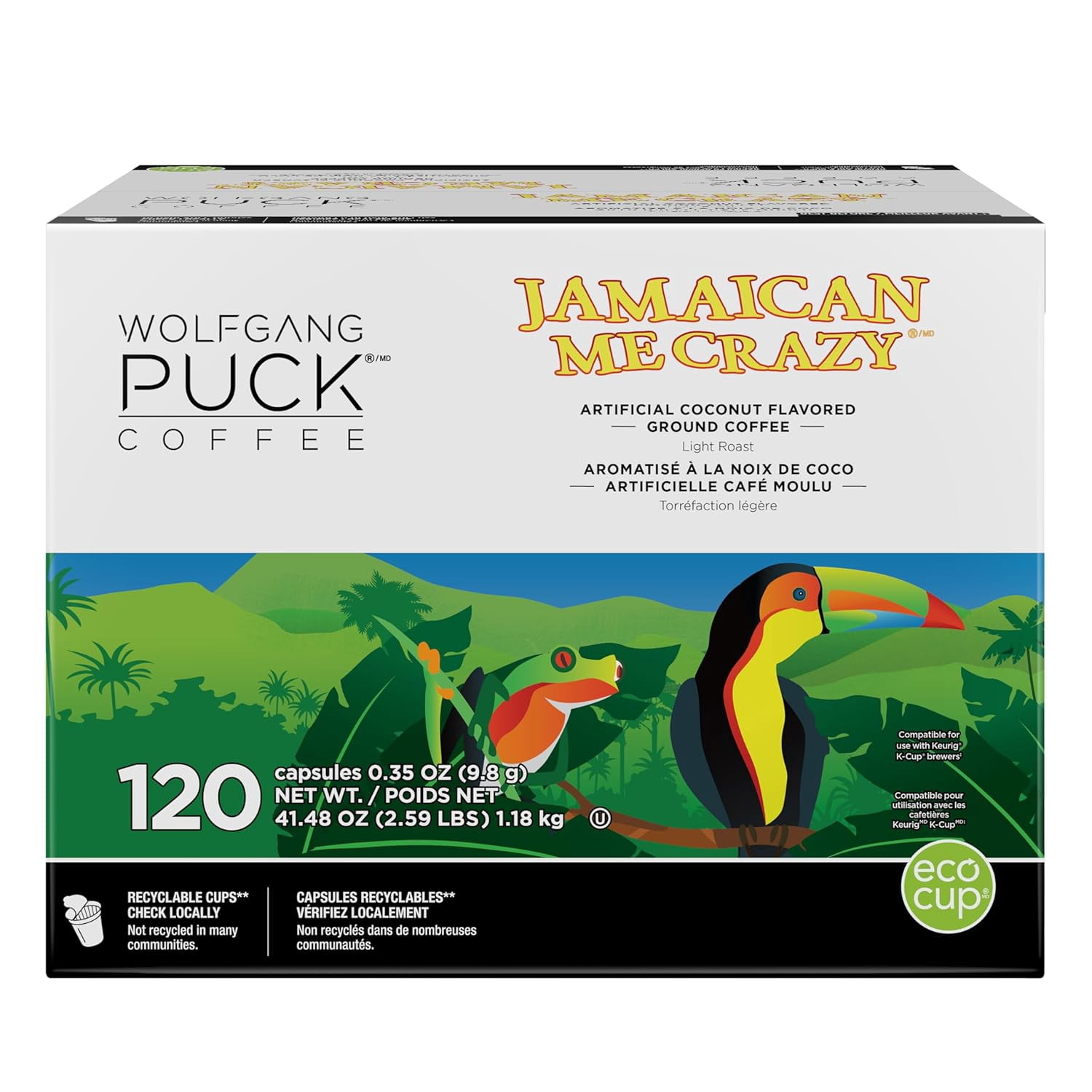 Jamaican Me Crazy, Flavored, Light Roast Coffee, Keurig K-Cup Brewer Compatible Pods, 120 Count (Pack Of 1)
