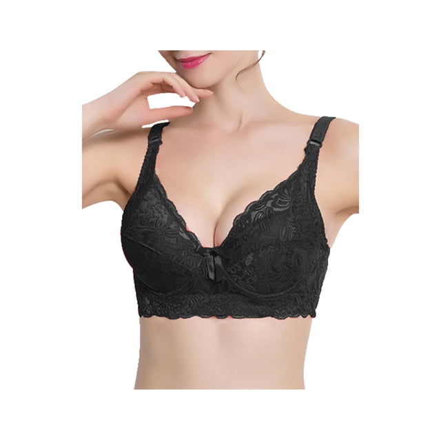 INSPIRE CHIC Women Full Cup Bras Breathable Comfort Floral Lace Full Coverage Non Padded Underwired Bra 42/95 Fit 40B/C Black