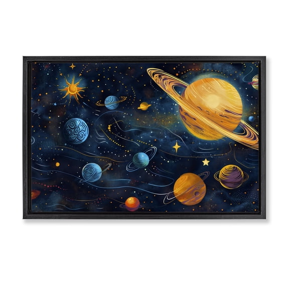 Stupell Industries Eclectic Two Suns Galaxy Scene Black Floating Frame Canvas Art, 25 x 17, by Creative Studio