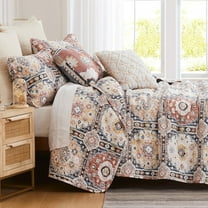 Southshore Fine Living, Inc. Full or Queen Quilt Bedding Set, 7-Pieces with 2 Pillow Shams, 2 Euro Shams, 2 Throw Pillows, Boho Bedding Set, Queen or Full Size Quilts for Bed, Kilim Natural Tones