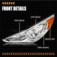 thumbnail image 3 of Headlight Assembly Compatible with 2011-2014 Hyundai Sonata 4 Door Sedan w/Projector Halogen, Not Fit for Hybrid Models, Chrome Housing with Amber Reflector, 3 of 8
