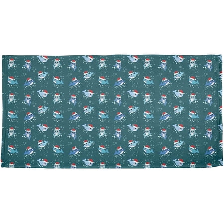Christmas Narwhals in Santa Hats Pattern All Over Bath Towel