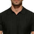 thumbnail image 3 of Men's Knit Ribbed Short Sleeve Collared Polo Shirt, Casual Open V-Neck Top, Breathable Slim Fit Knitwear for Smart Casual Style and Everyday Wear Black S, 3 of 4