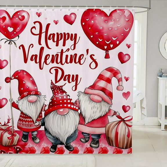 Erosebridal Valentines' Day Gnome Bathroom Curtain 72x72, Romantic Theme Bathroom Decor