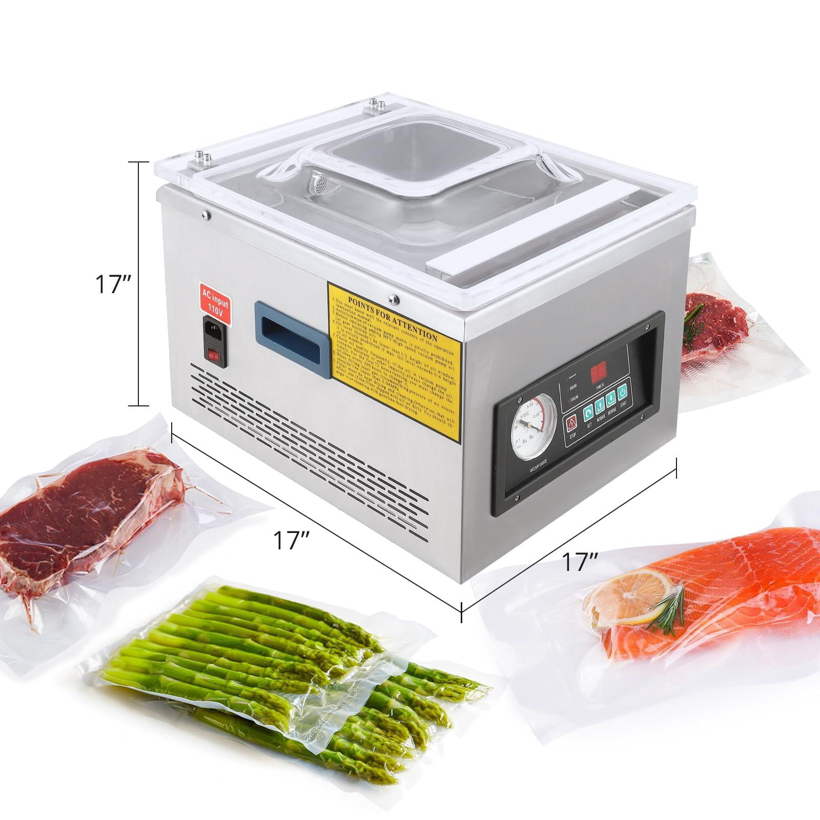 Accreate Chamber Vacuum Sealer Machine, 10.2" Seal Bar, 260W, Stainless Steel Construction, Automatic Control, Industrial-Grade Food Vacuum Packaging System for Home & Commercial Use