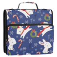 thumbnail image 2 of Haosy 3 Ring Zipper Binder with Shoulder Strap Waterproof Trapper Keeper 2 Inch D-Ring 500 Sheets Capacity, Cute Christmas Rabbit Blue, 2 of 8