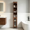 thumbnail image 5 of Tall Narrow Bathroom Storage Cabinet, 68.9" Freestanding Slim Bathroom Linen Cabinet with Open Shelves & Door, Walnut, 5 of 9