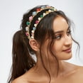 thumbnail image 3 of Unique Bargains Metal Square Colorful Glass Faux Crystal Hairband Rhinestone Faux Pearl Headband Women Hairband, 3 of 6