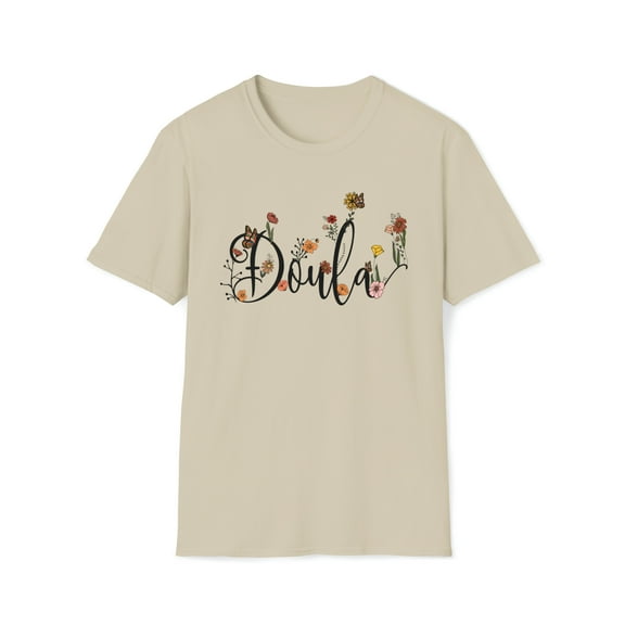 Retro Floral Doula, Gildan Unisex Softstyle T-Shirt, Graphic Tee, S-3XL