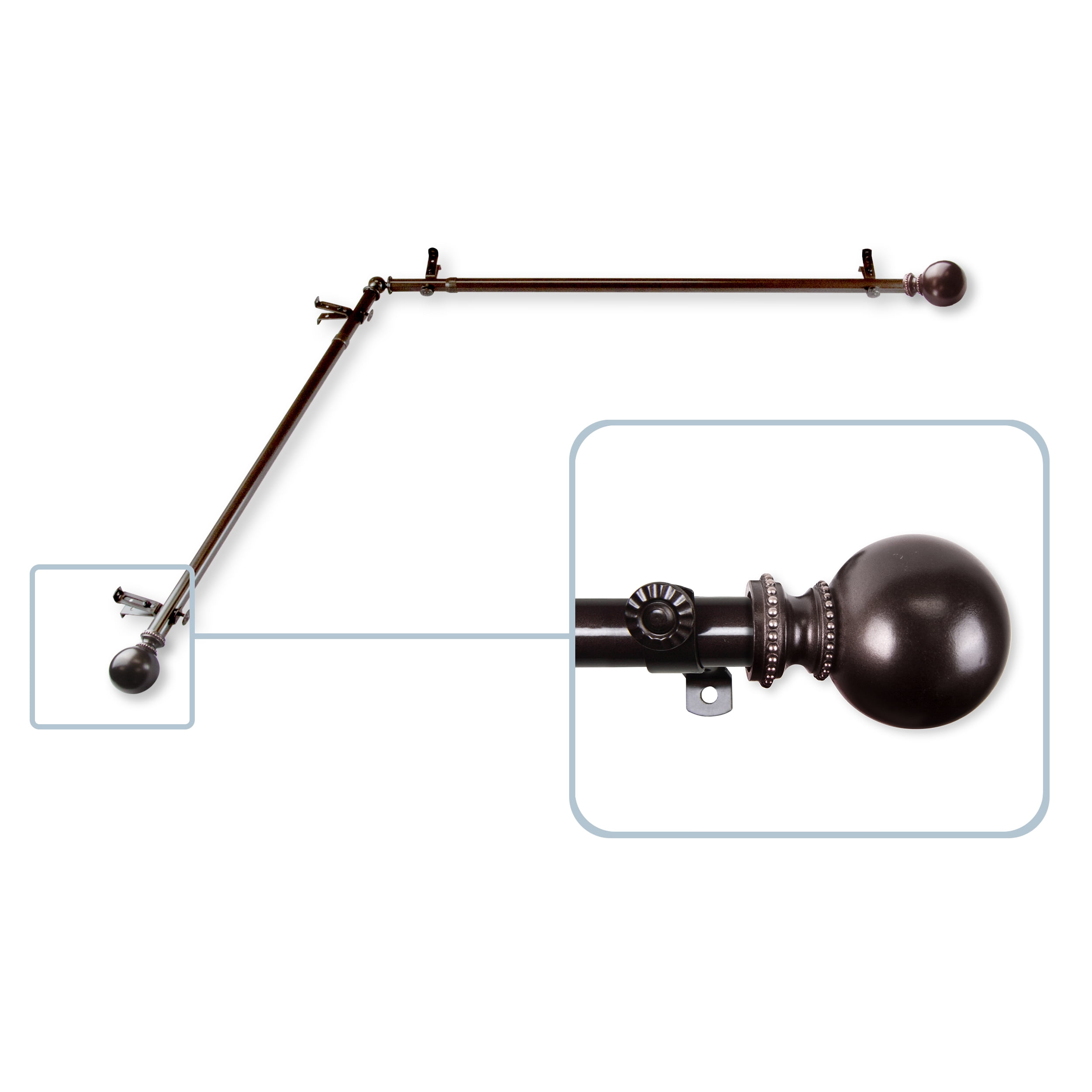 Central Design 4883-287-CORNER 0.8125 in. Julian Corner Window Curtain Rod with 28 to 48 in. Extension, Cocoa