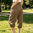 thumbnail image 3 of Maean Cotton Linen Capris Pants for Womens Drawstring Elastic Waist Drawstring Capri Pant Tapered Trousers with Pockets, 3 of 6