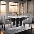 thumbnail image 4 of GTU Furniture 5Pc Dinning Square Table with Faux Marble Top and 4 Upholstered Grey Chairs Dining Room Set, 4 of 4