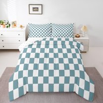 Castle Fairy Teens Geometric Plaid Full Size Comforter Sets 3-Piece,Minimalist Grid Bedding Comforter Set,Vintage Aesthetic Lightweight Bedding Sets,Ultra Soft Home Decor,Reversible