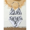 thumbnail image 4 of OYOANGLE Girl's 2 Piece Paisley Print Halter Shirred Waisted Bikini Set Beachwear Black and White 8Y, 4 of 4