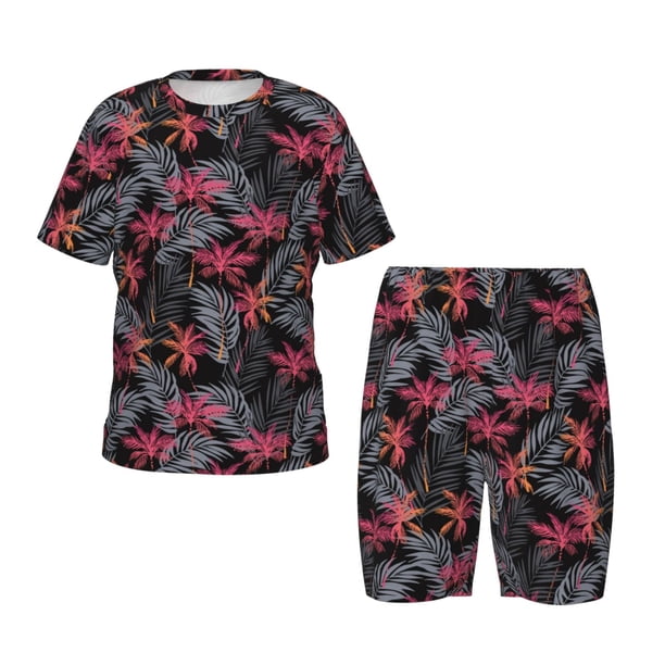 Balery Colorful Hawaii Palms Conjunto de Pijama Infantil de Manga Corta con Estampado – Ropa de Dormir de Algodón Suave-Large
