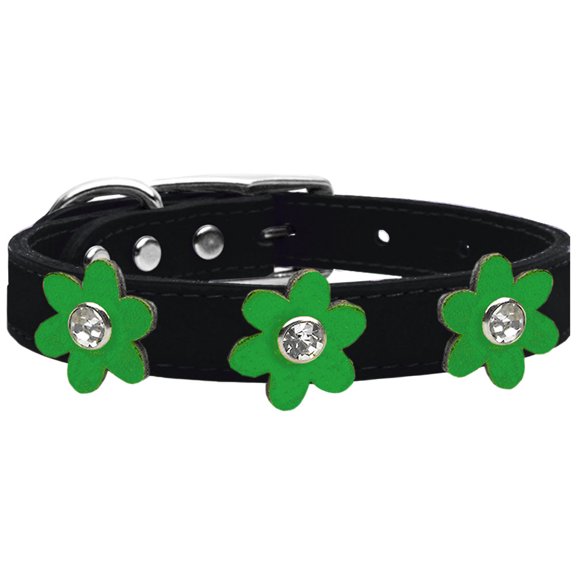 Metallic Flower Leather Collar With Metallic Flowers Size Black