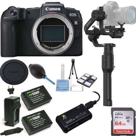 Canon EOS RP Mirrorless Digital Camera (Body Only) : with DJI Ronin:S Essentials Kit  64GB MC  Card Reader  Spare Battery & Charger Bundle
