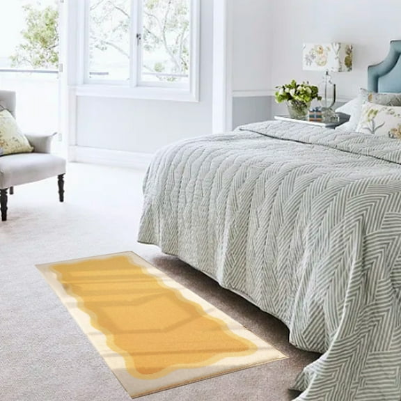 Ke1Clo Soft Flocking Bedroom Rugs under $5! Non Slip Carpet for Bedside Living Room, High Pile, Machine Washable, Cozy Decor (Yellow)