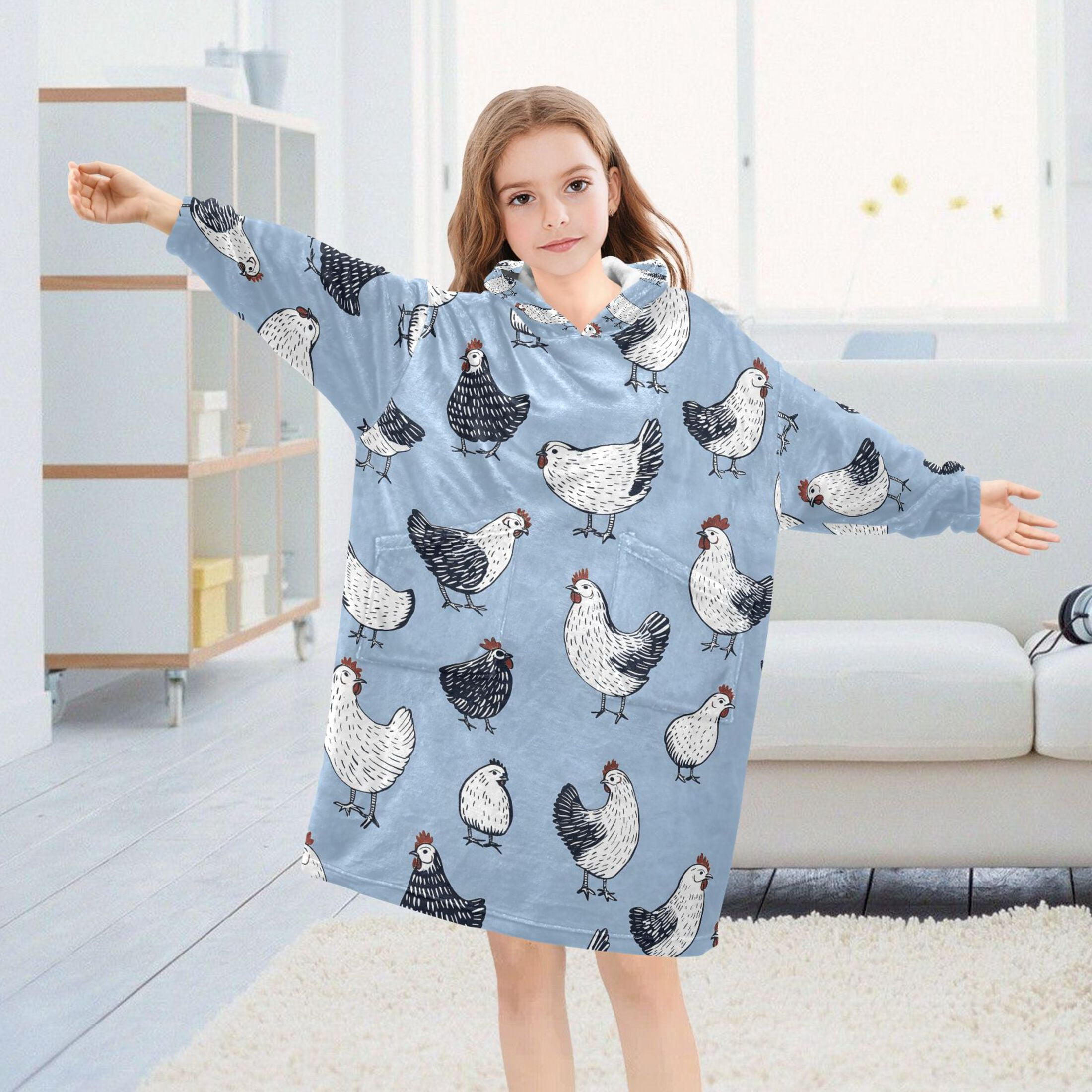joogoo Blanket Hoodie for Retro Cartoon Chickens Oversize Sweatshirt 3-14 YR L
