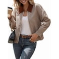 thumbnail image 2 of Women Cropped Jacket Fashion Plaid Zip Shirt Fall Coat Tops Brown XL, 2 of 9