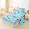 thumbnail image 2 of Homewish Cute Cartoon Cat Twin Sheets,Kawaii Floral Leaves Bedding,Teal,3 Pieces,1 Fitted Sheet and 1 Pillowcase, 2 of 6