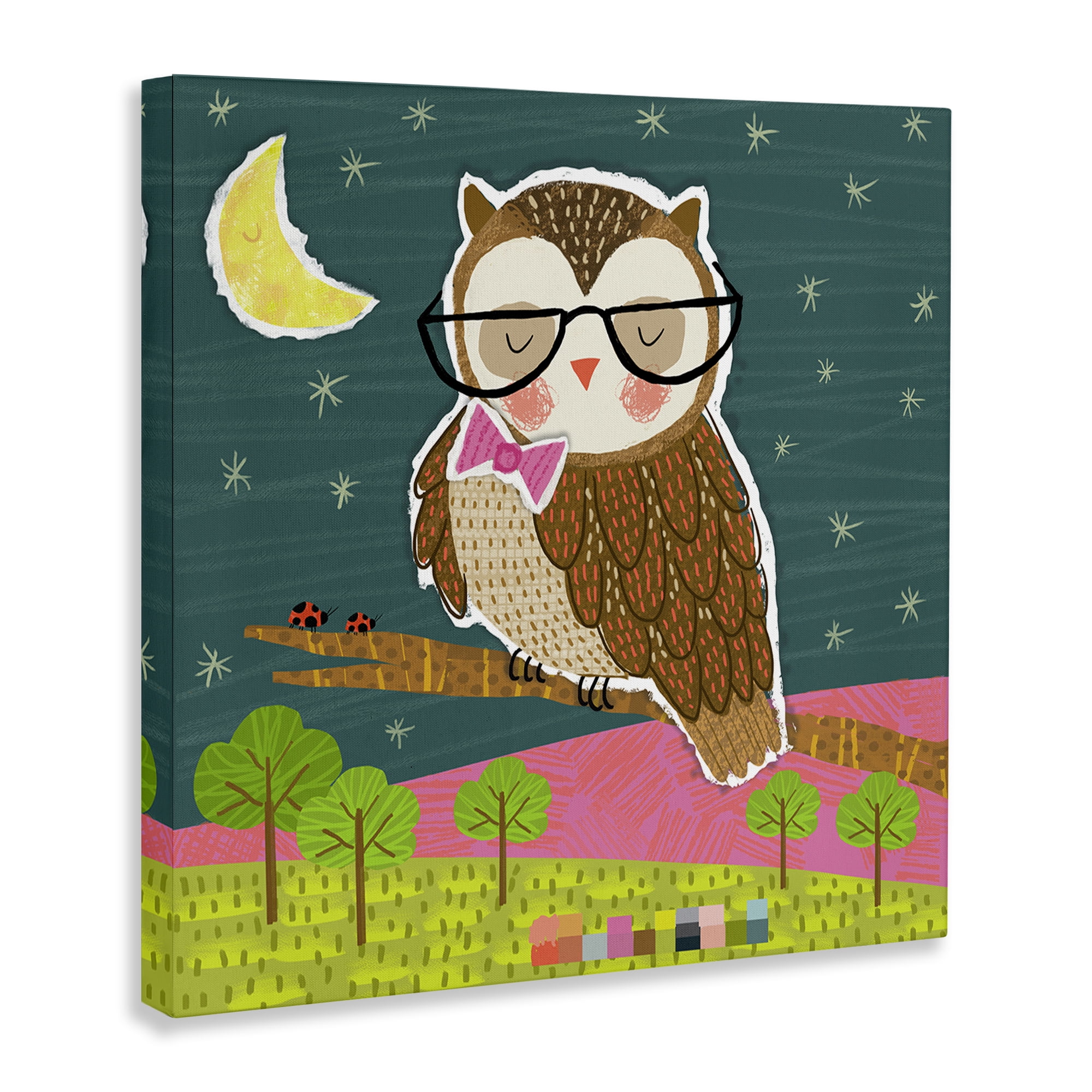 Stupell Industries Wise Owl on Branch Animals Painting Wrapped Canvas Art Print Wall Art, 30 x 30