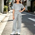 thumbnail image 5 of Mifsaly Girls 2 Piece Outfits Set Ruffle Sleeve Peplum Tops and Wide Leg Pants with Pockets Kids Summer Casual Vacation Clothes Cute Boutique Apparel Holiday Daily Clothes, 5 of 5
