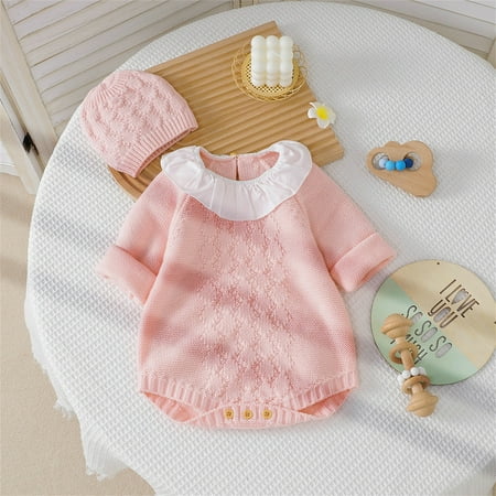 

Hunpta Newborn Infant Baby Girls Autumn Print Cotton Crewneck Long Sleeve Knit Sweater Romper Bodysuit Pullover Hat Clothes