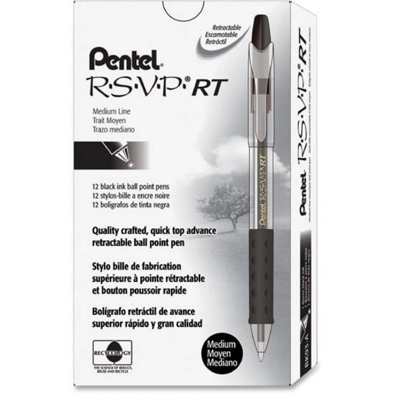 Pentel RSVP Super RT Ballpoint Pens, Fine Point, Black Ink, Dozen