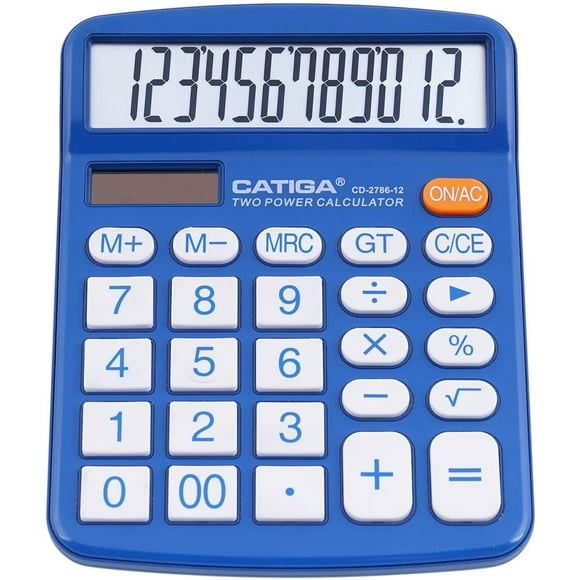Calculadora CATIGA 12 dígitos CD-2786 azul pantalla LCD dual solar/batería