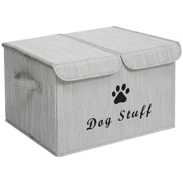 Caja de almacenamiento de juguetes para perros Morezi Bamboo Grey Lino-Algodón