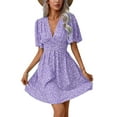 thumbnail image 2 of Women Summer Casual Floral Print Short Flutter Sleeve Mini Dress Casual Sundress V Neck Sun Dresses L, 2 of 9