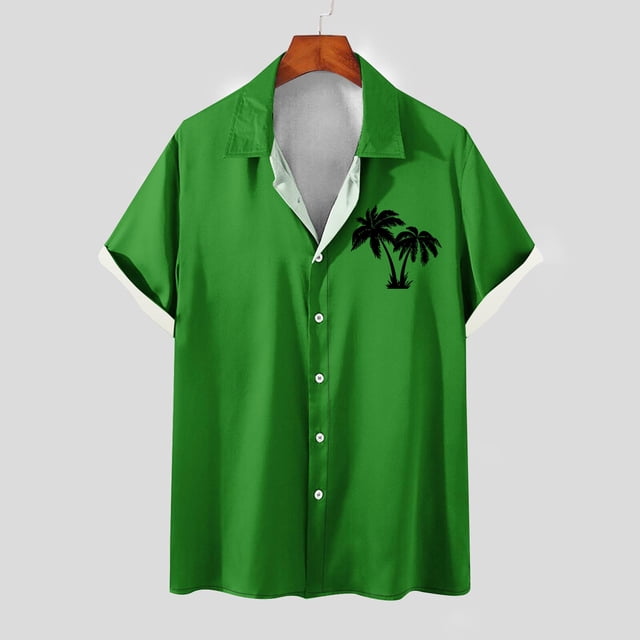 Drppepioner Chemises à Manches Courtes pour Hommes, Mode Confortable, Chemise à Manches Courtes Imprimée, Col Rabattu, Chemise d'Été Extensible Non Rentrée, Verte