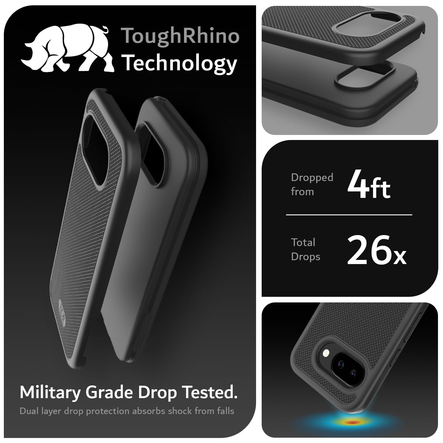 TUDIA MergeGrip for Google Pixel 9A Case 2025 Heavy Duty Dual Layer Cover - Matte Black