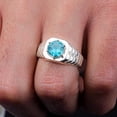 thumbnail image 2 of Divine Creation 1.20 Ct Round Cut Blue Topaz Wedding Engagement Band Pinky Ring 14K White Gold Plated 925 Sterling Silver For Men's -10, 2 of 3