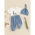 thumbnail image 5 of Hirigin Newborn Baby Boy Girl Clothes Outfits Hi I'm New Here Letter Embroidered Short Sleeve Romper and Pants Hat 3Pcs Coming Home Outfit, 5 of 8