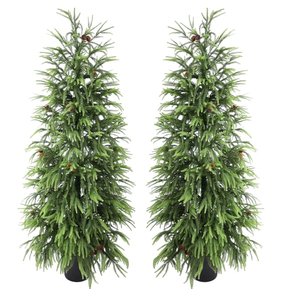 Nafresh 5ft Real Touch Norfolk Pine  Tree, 60" UV Resistant Norfolk Pine Tree, with Realistic Pinecones & Full Branches for Front Porch Bedroom Livingroom Tabletop Holiday Decor, 2Pack