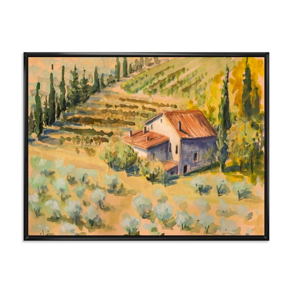 Designart 'Little Farmhouse In Countryside' Country Framed Canvas Wall Art Print
