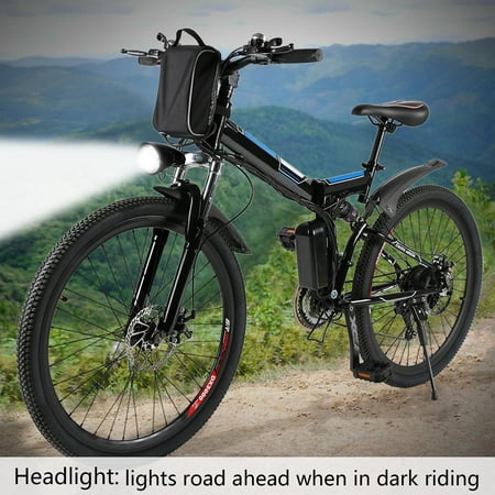 Hot sale! PRO Folding Electric Mountain Bike with 26" Super Lightweight Magnesium Alloy 6 Spokes Integrated Wheel, Large Capacity with detachable Battery, and Shimano Gear LEANO