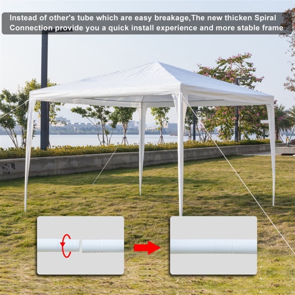 Alvantor White 10x10 ft Outdoor Pop Up Canopy Tent,No Sidewalls,Waterproof 90G/M² PE Top,Iron Tube Frame with Spiral Connections,Portable Shelter