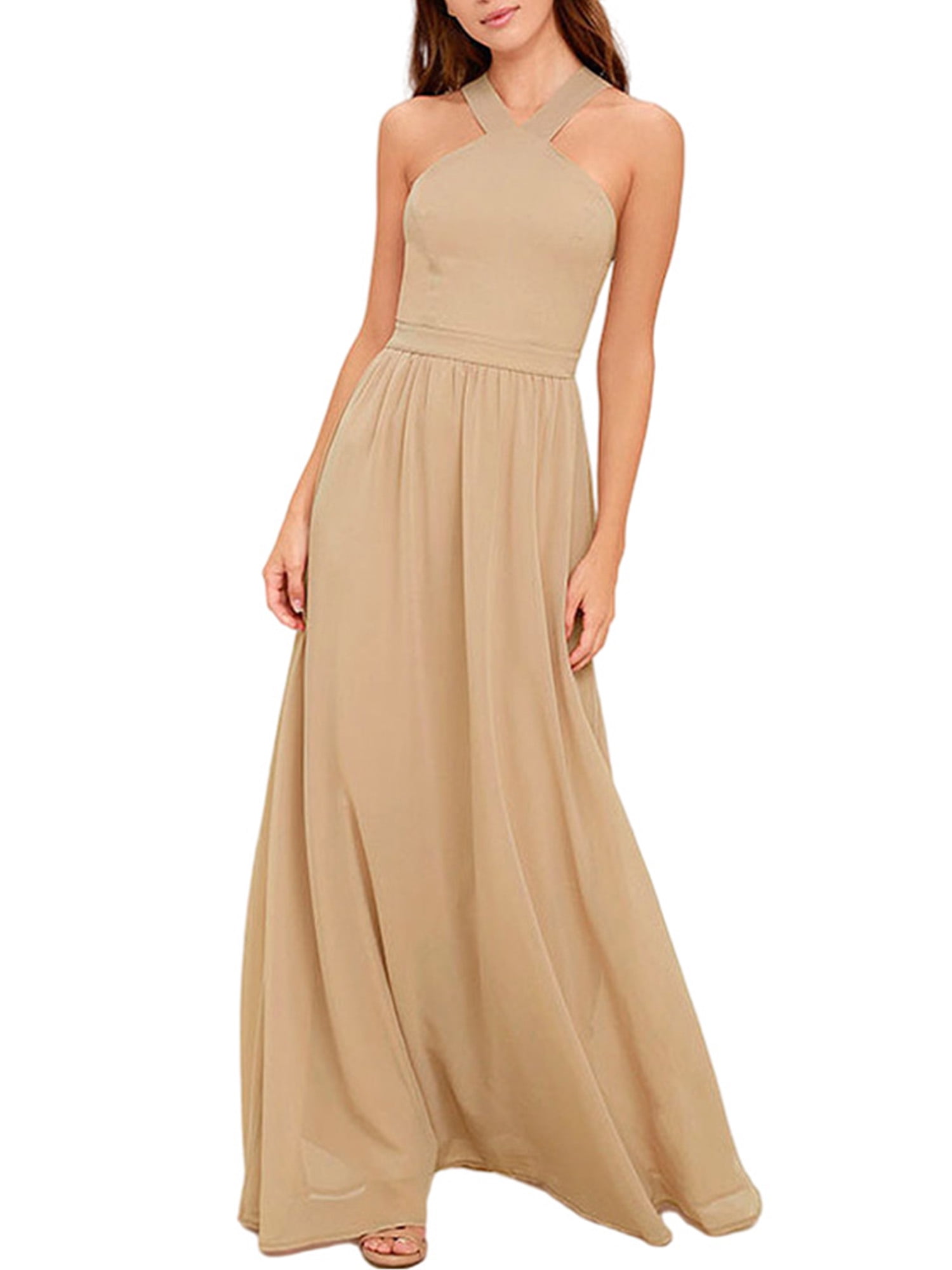 Bridesmaid Dress Halter Chiffon Long Evening Prom Party Gown 