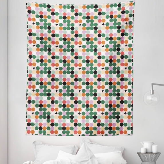 Pop Art Tapestry, Repeating Geometric Circles Round Ornaments Abstract 50's Style Illustration Print, Fabric Wall Hanging Decor for Bedroom Living Room Dorm, 5 Sizes, Multicolor, by Ambesonne