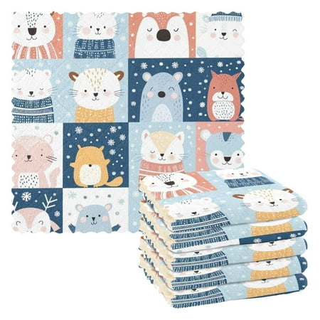 

6 Packs Deer Bear Fox in Snow Kitchen Dish Towels Soft Absorbent Dish Cloths 11 x11